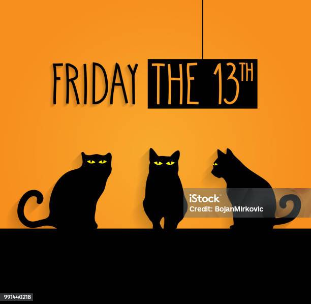 星期五第十三背景黑貓和手寫文字向量插圖向量圖形及更多星期五圖片 - 星期五, 黑色星期五, 13號