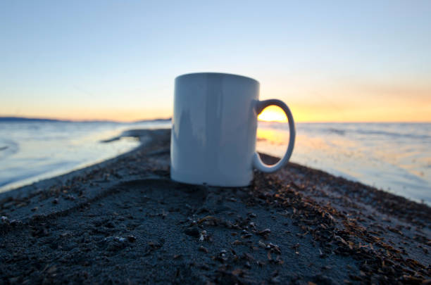 istock A solo blank white coffee mug on the sand bar 991504388