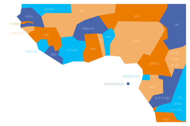 ilustrações de stock, clip art, desenhos animados e ícones de countries of guinea gulf - western africa. simplified and schematic political map. vector illustration - equatorial guinea