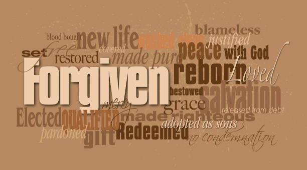 ilustrações de stock, clip art, desenhos animados e ícones de christian forgiven word montage with beige background - forgiveness