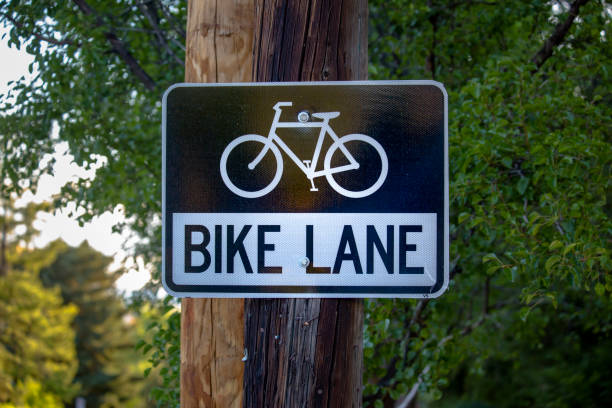 istock Bike lane sign in downtown 991586752