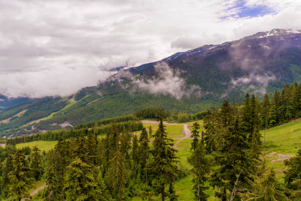 fluffy white clouds over wooded mountains with country roads - 3666 imagens e fotografias de stock
