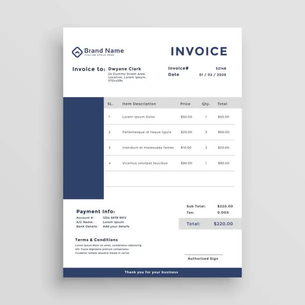 Vector illustration of blue customer invoice template design