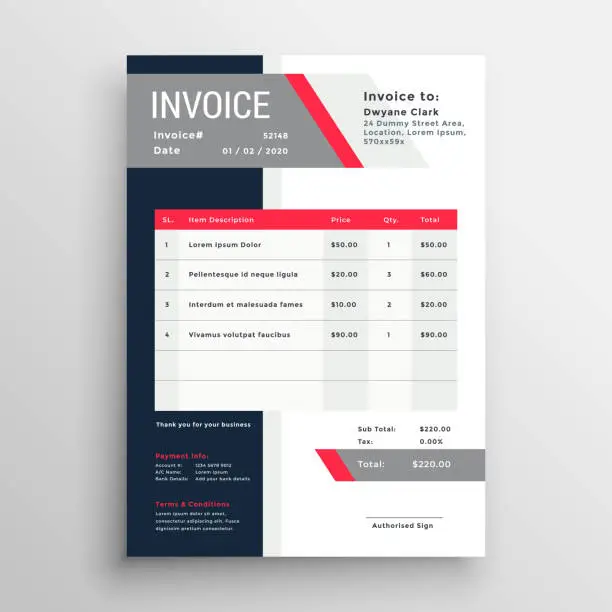 Vector illustration of professional invoice template in red theme