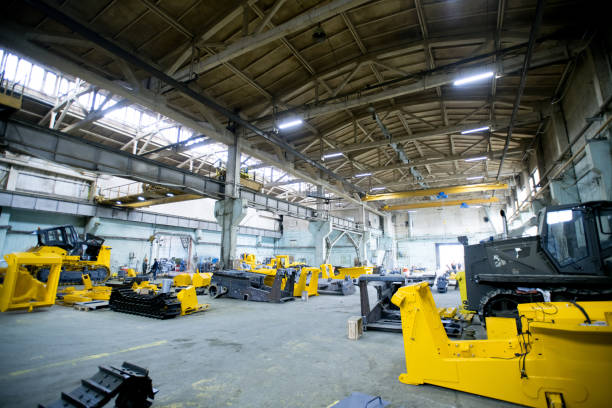 Spacious industrial workshop of tractor plant