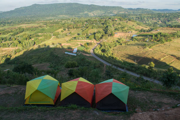 istock Morning Spring Camping and tent in landscape, mountain forest 991775998