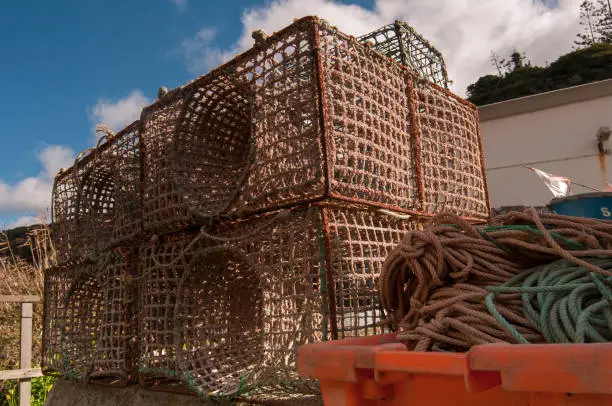 Fishing nets in the Atlantic ocean coast, Portugal