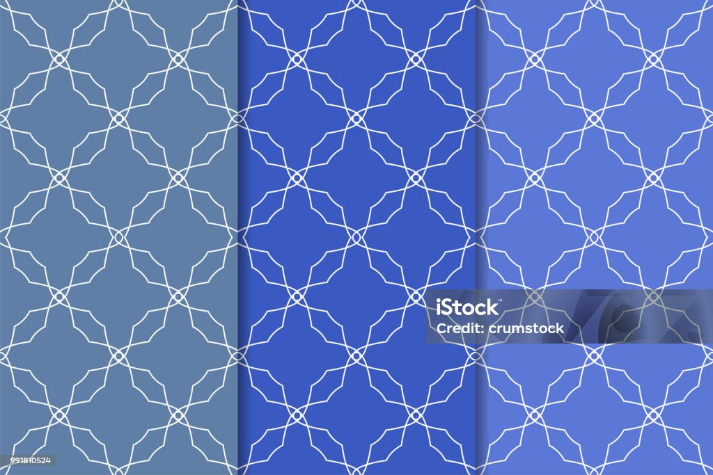 Simple Blue Geometric Patterns Blue Geometric Set Of Seamless Patterns Stock Illustration - Download ...