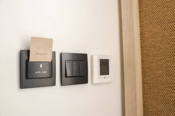 istock close up hotel key card insert for lighting main switch and temperature setting in bedroom 991812002