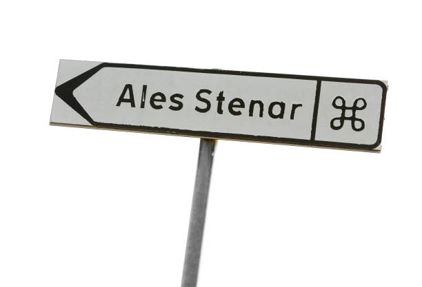 Signpost with direction to the stone ship Ales stones located near Kaseberga in the Swedish province of Scania.