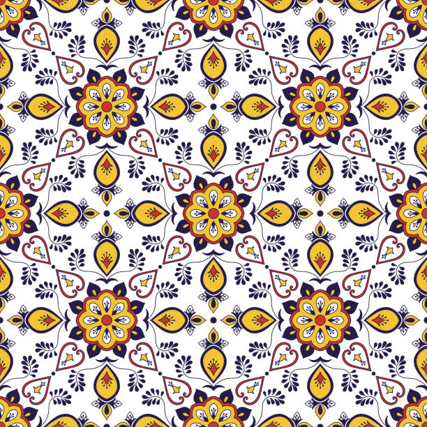 illustrations, cliparts, dessins animés et icônes de espagnol de tuiles vecteur transparente avec des ornements de fleurs. azulejos portugais, mexicain talavera, majolique italienne, motifs marocains. texture en mosaïque pour nappe de cuisine ou de salle de bains en céramique de plancher. - tile tiled floor bathroom backgrounds