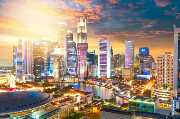 vista sobre o horizonte da cidade de singapura cbd - singapore skyline - fotografias e filmes do acervo