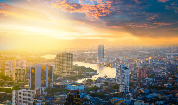 istock Panoramic view Cityscape business district from aerial view high building at dusk (Bangkok, Thailand) 991830608