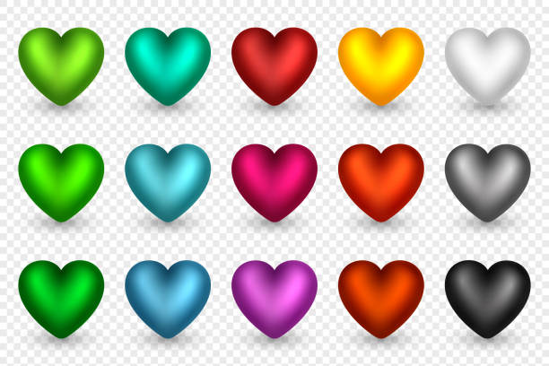 ilustrações de stock, clip art, desenhos animados e ícones de set of 3d hearts in different colors. decorative elements for holiday backgrounds, greeting, invitation, wedding, valentines day cards or posters, banners, flyers, vector illustration. - february three dimensional shape heart shape greeting
