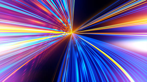 istock Speed motion on the neon glowing road at dark. 991837142
