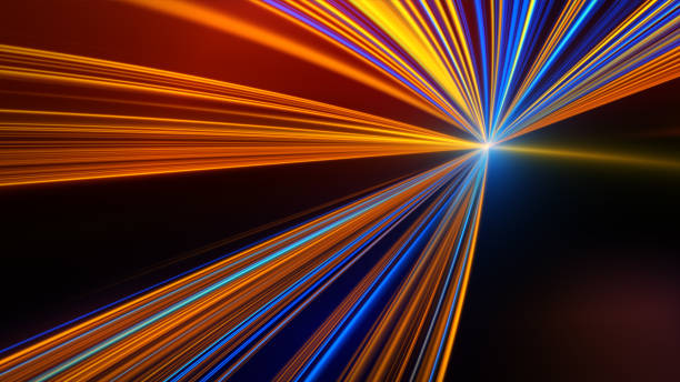 istock Speed motion on the neon glowing road at dark. 991837148