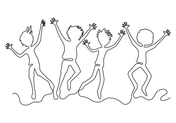 Vector illustration of Group of teenagers in a jump.