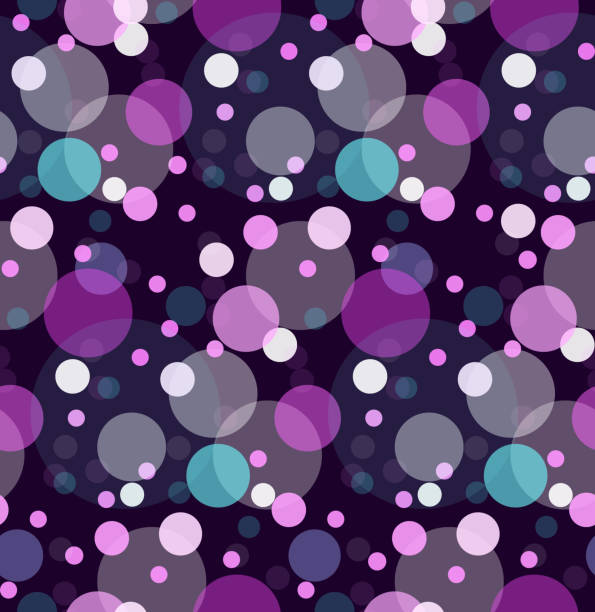 Seamless texture with transparent multi-colored sweets. Large and small colored circles. Vector festive pattern Seamless texture with transparent multi-colored sweets. Large and small colored circles. Vector festive pattern for wrapping paper, for fabric, for background and for your creativity. drawing of pink and black polka dot wallpaper stock illustrations