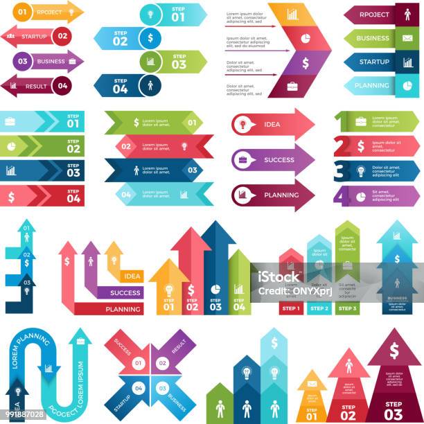Colored Arrows For Design Projects Of Infographics Visualizations Of Steps Pictures For Business Presentations Stock Illustration - Download Image Now