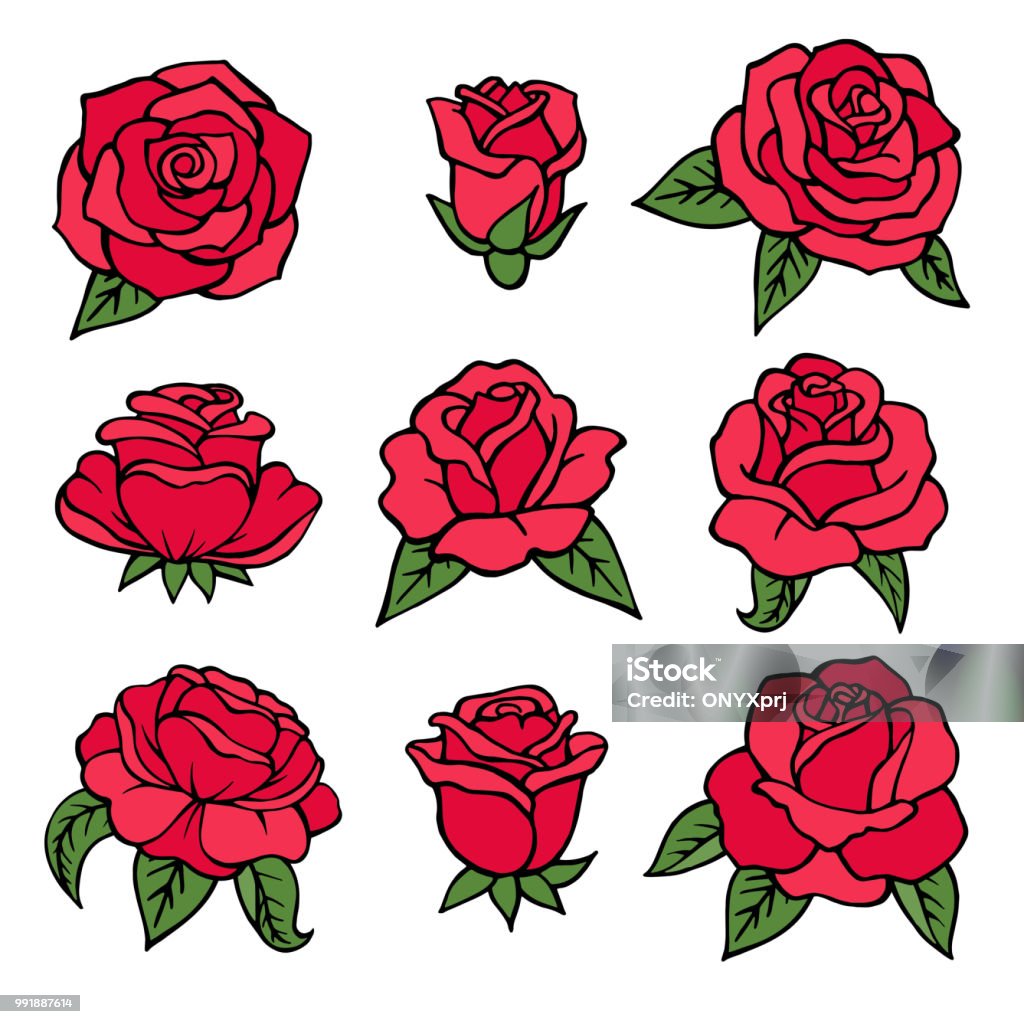 Ilustración de Ilustraciones De Las Plantas Símbolos De Rosas Rojas De Amor  Aislar De Flores De La Boda En Blanco y más Vectores Libres de Derechos de  Tatuaje - iStock