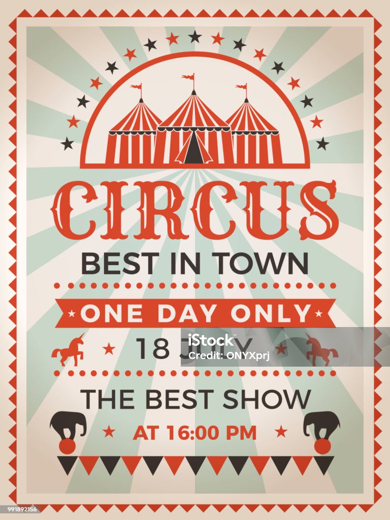 Invitación cartel retro para espectáculo de circo o Carnaval - arte vectorial de Circo libre de derechos