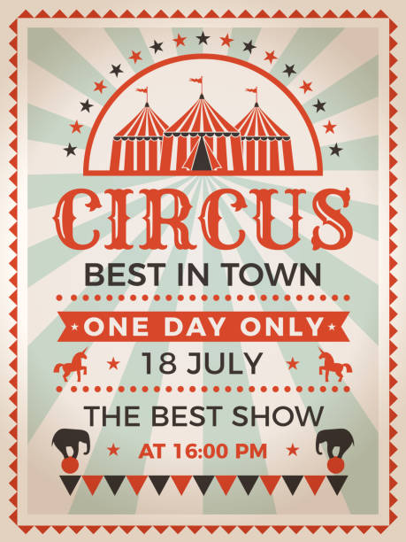 ilustraciones, imágenes clip art, dibujos animados e iconos de stock de invitación cartel retro para espectáculo de circo o carnaval - circo