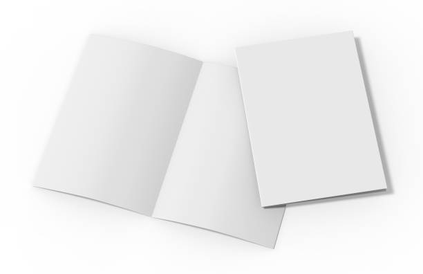 istock A4 half-fold brochure blank white template on isolated white background, bi-fold brochure for mock up and presentation design, 3d illustration. 991904500
