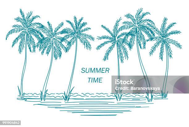 Palm Trees Vector Stock Illustration - Download Image Now - Palm Tree, Beach, Date Palm Tree