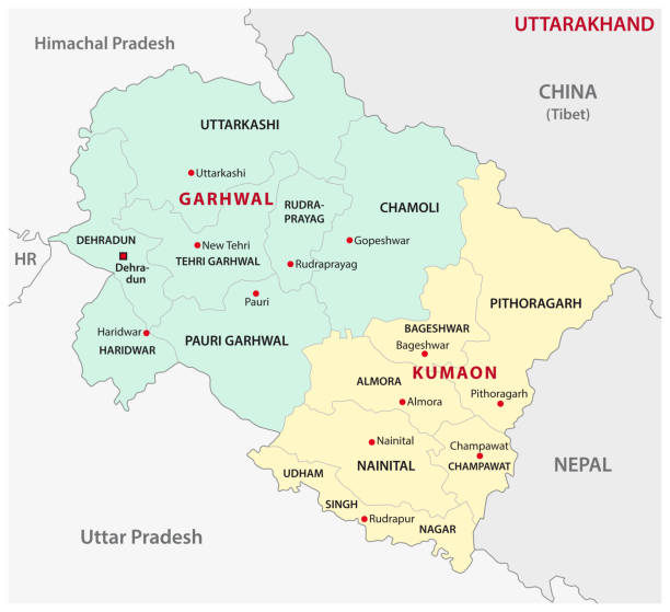 uttarakhand административно-политической карты разделения - garhwal stock illustrations