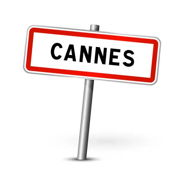 Vector illustration of Cannes France - city road sign - signage board