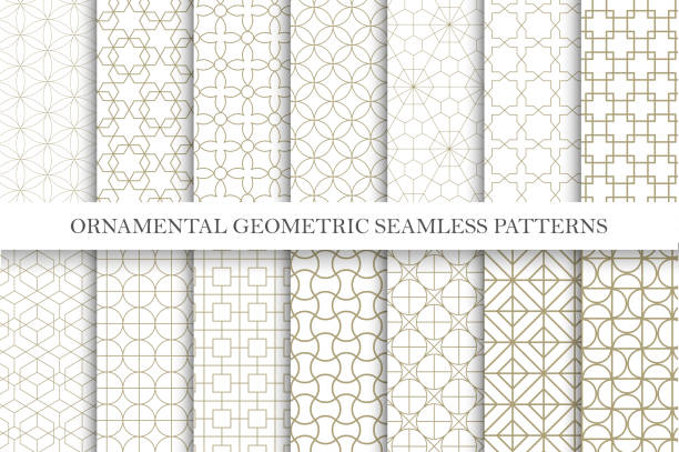 ilustrações de stock, clip art, desenhos animados e ícones de collection of seamless ornamental vector patterns. grid geometric oriental design. - oriental pattern