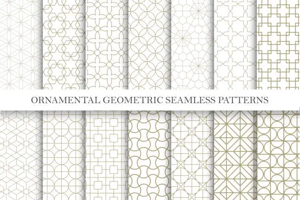 Vector illustration of Collection of seamless ornamental vector patterns. Grid geometric oriental design.