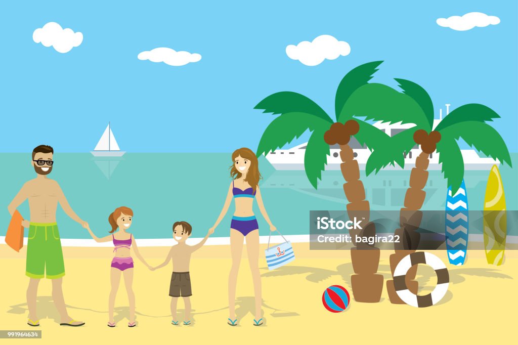 Ilustración de Familia Caucásica De Dibujos Animados En La Playa En  Concepto De Vacaciones De Verano y más Vectores Libres de Derechos de  Adulto - iStock
