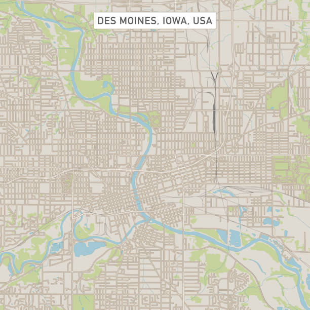 des moines iowa us city street mapa - iowa map stock illustrations