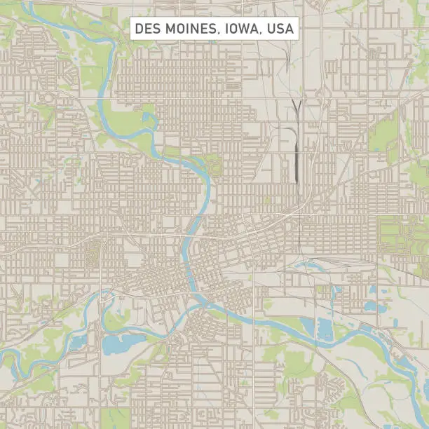 Vector illustration of Des Moines Iowa US City Street Map