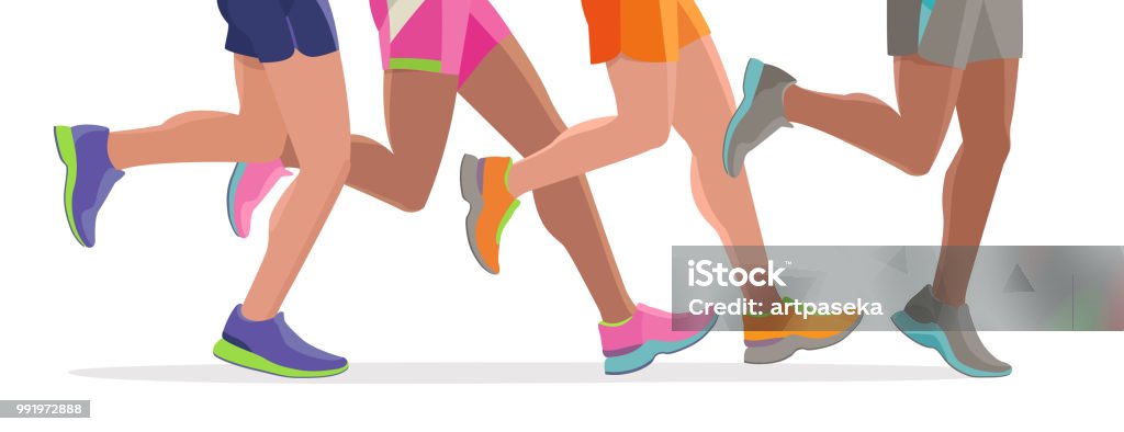 Vector de pies de correr un maratón masivo ejecutar Inicio silueta diseño plantilla banner del sitio web de - arte vectorial de Correr libre de derechos