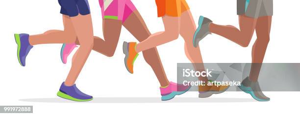 Vector Running Feet Of A Massive Marathon Run Start Silhouette Design Template Banner Website Stock Illustration - Download Image Now