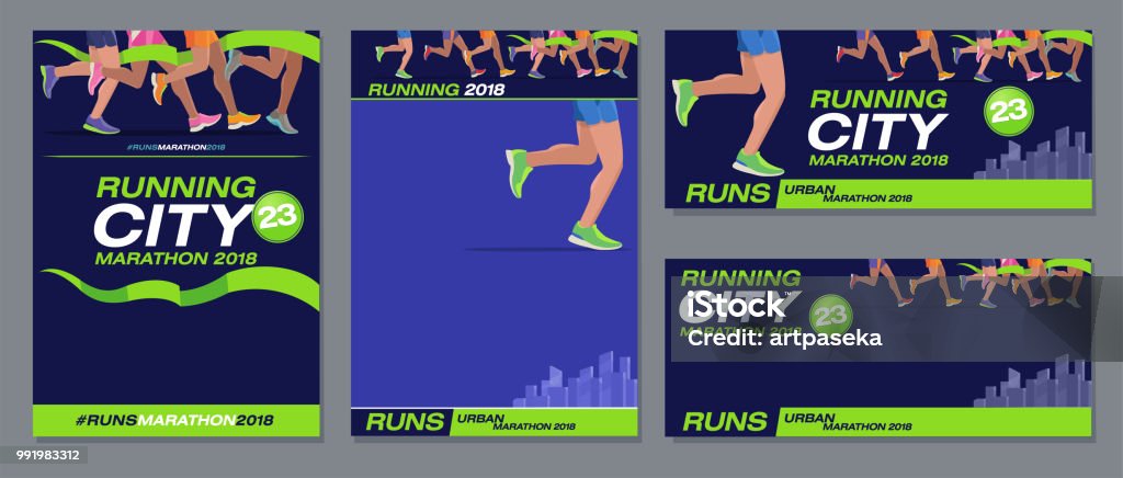 Vector pattern design jogging marathon advertising banner style navy blue foot runners city Running stock vector