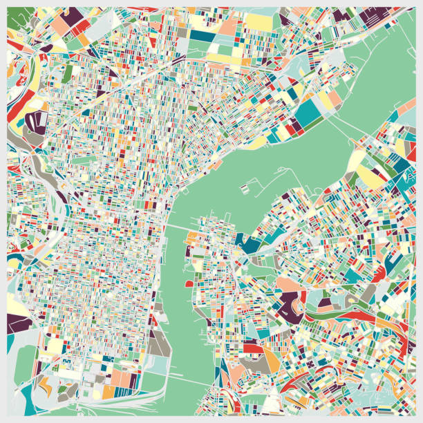 ilustraciones, imágenes clip art, dibujos animados e iconos de stock de mapa de color arte de ciudad de philadelphia - philadelphia