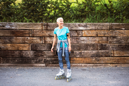Mature woman on roller blade
