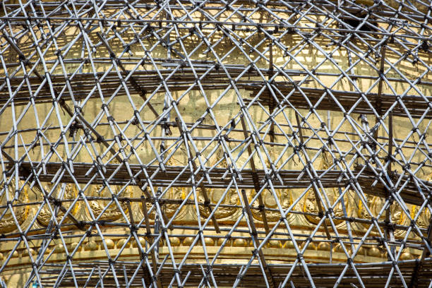 Myanmar: Dhammayazika Pagoda Detail of the gold gilded dome of the Dhammayazika Pagoda (Dhamma Ya Zi Ka Pagoda) surrounded in scaffolding and under restoration. dhammayazika pagoda stock pictures, royalty-free photos & images