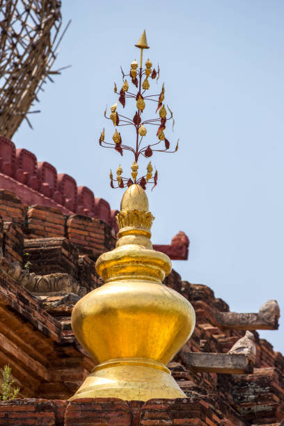 Myanmar: Dhammayazika Pagoda A gold vase decorates a terrace of the Dhammayazika Pagoda (Dhamma Ya Zi Ka Pagoda) in Bagan. dhammayazika pagoda stock pictures, royalty-free photos & images