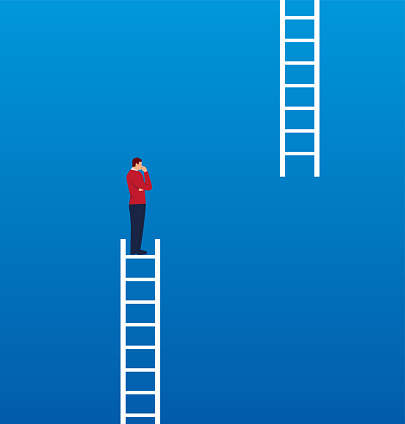 Businessman missing ladder climbing upwards