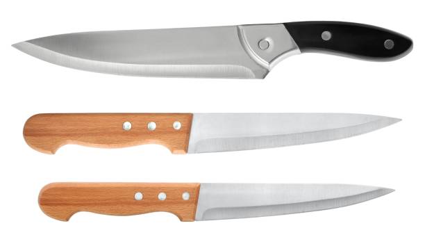 istock Kitchen knives with wooden and plastic handle isolated on white 992008184