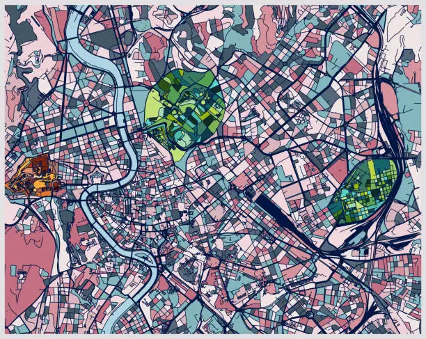 Vector illustration of art illustration map of Roma city