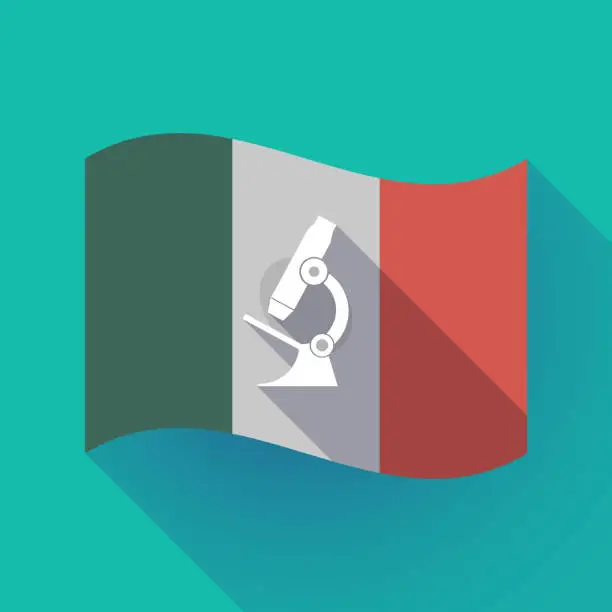 Vector illustration of Long shadow Italy flag with  a microscope icon