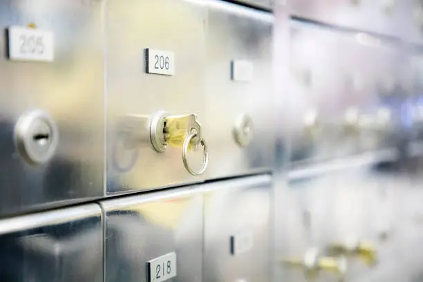 Photo of safe deposit boxes at the bank