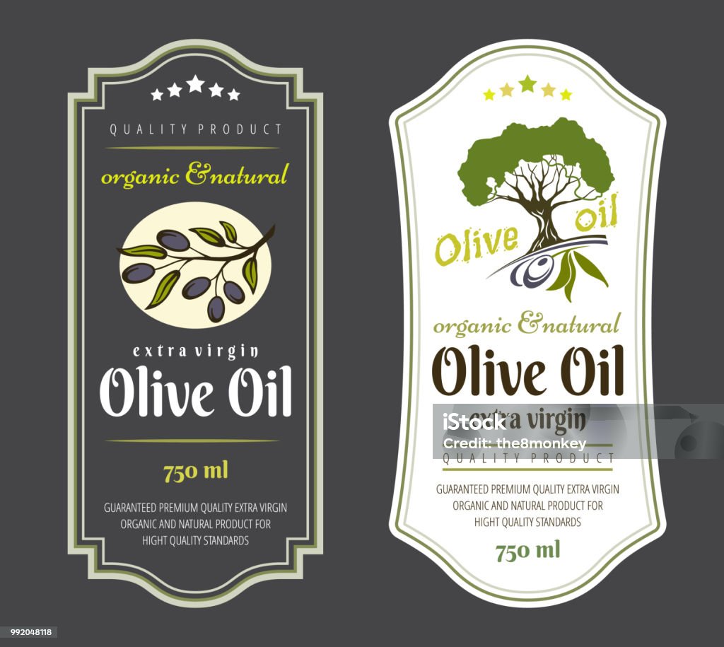 Set of Labels for Olive Oils. Elegant design for olive oil packaging Set of Labels for Olive Oils. Elegant design for olive oil packaging. Label stock vector