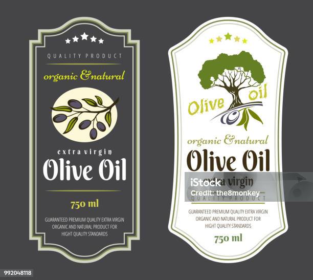 Set Of Labels For Olive Oils Elegant Design For Olive Oil Packaging Stock Illustration - Download Image Now