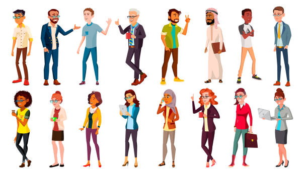 Multinational People Set Vector. Crowd Of People. Men, Women. Business Human. Different Countries. Isolated Illustration Multinational People Set Vector. Races And Nationalities. Men, Women. Business Person. Businesspeople Ethnic Diverse. Isolated Illustration cartoon people stock illustrations